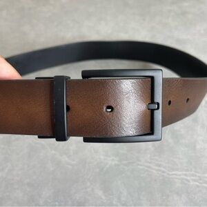 Men's Reversible Black/Brown Faux Leather Belt with Black Hardware